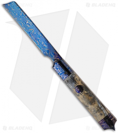 Rainy Vallotton Custom Guillotine Razor Automatic Knife (3.5" Damascus)