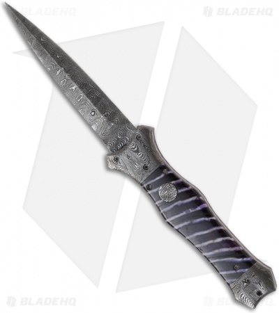 Brandon Vallotton Custom Prototype #2 V-2 Knife Purple Mammoth Molar (Damascus)
