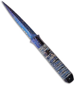 Rainy Vallotton Custom Icepick Automatic Knife w/ Blue Mammoth Molar (Damascus)