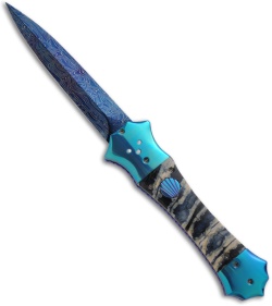 Rainy Vallotton Custom Mace Automatic Knife w/ Mammoth Molar (Damascus)