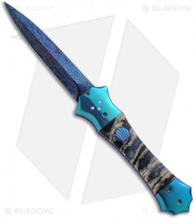 Rainy Vallotton Custom Mace Automatic Knife w/ Mammoth Molar (Damascus)
