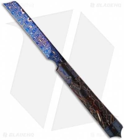 Rainy Vallotton Custom Mini Razor Automatic Knife Copper Cactus (3.5" Damascus)