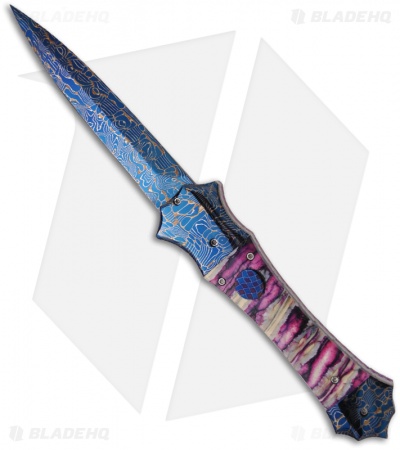 Rainy Vallotton Proto #2 Mace Automatic Knife Purple/Cream Molar (Damascus)