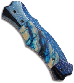 Brandon Vallotton Custom Small Satis Automatic Knife w/ Blue Molar (Damascus)