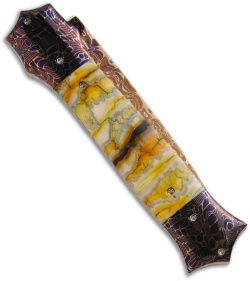 Rainy Vallotton Custom Shiv Automatic Knife w/ Yellow Molar (Damascus)