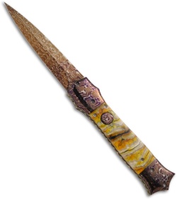 Rainy Vallotton Custom Shiv Automatic Knife w/ Yellow Molar (Damascus)