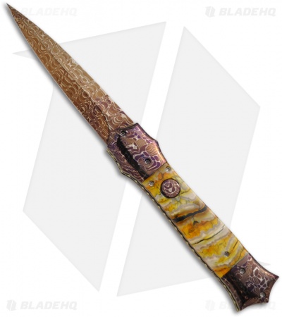 Rainy Vallotton Custom Shiv Automatic Knife w/ Yellow Molar (Damascus)