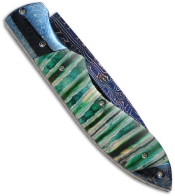 Rainy Vallotton Custom Wasp Automatic Knife w/ Green Molar (Damascus)