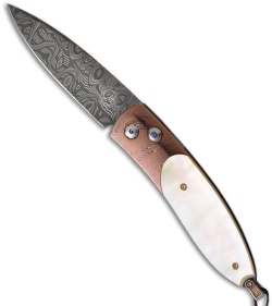 William Henry B05 Dewings 2 Automatic Knife Damascus and Gold Lip Pearl