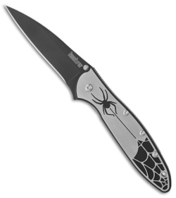 Kershaw Leek Spring Assisted Knife w/ Spider Overlay (3" Black Plain) 1660SPCKT