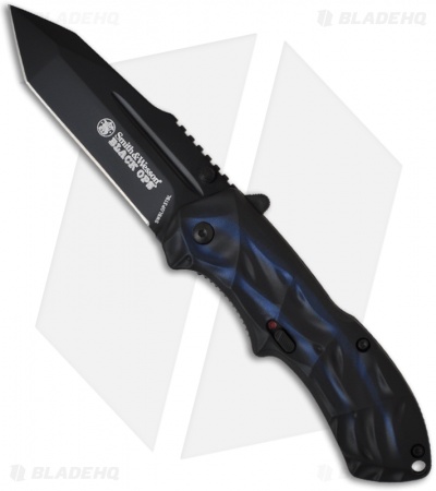 Smith & Wesson Black Ops SWBLOP3TBL Smoked Blue Tanto Knife (3.35" Black Plain)