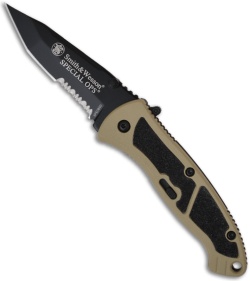 Smith & Wesson Tan Small Special Ops SPECBSD Spring Assisted Knife (2.5" Serr)