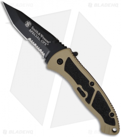Smith & Wesson Tan Small Special Ops SPECBSD Spring Assisted Knife (2.5" Serr)
