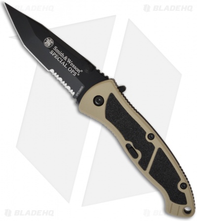 Smith & Wesson Tan Medium Special Ops SPECMBSD Spring Assisted Knife (3.2" Serr)