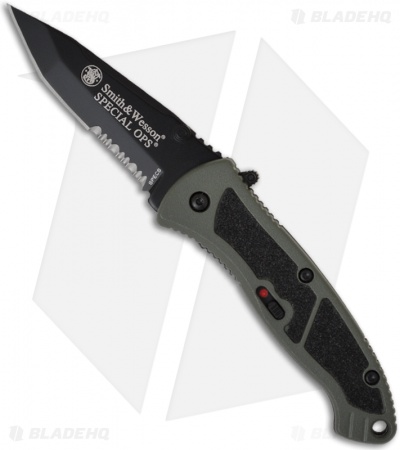Smith & Wesson Green Small Special Ops SPECS Spring Assisted Knife (2.5" Serr)