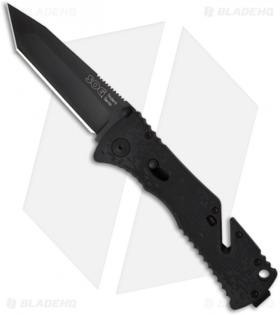 SOG Trident Tanto Assisted Opening Knife (3.75" Black Plain) TF-7