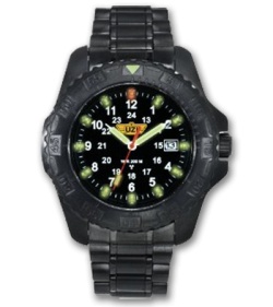 Uzi Protector Tritium Men's Watch Black Stainless Band (Black) Uzi-32-BSS