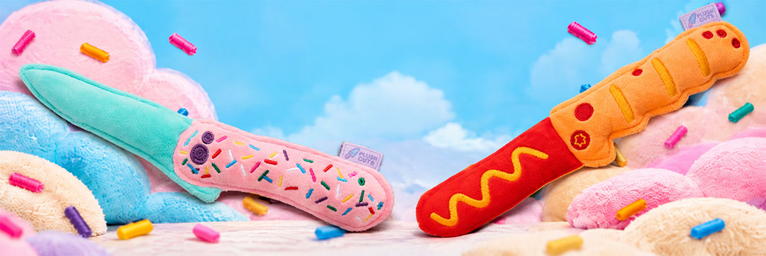 Plush Cuts by Blade HQ - Dessert Warrior and Wiener Warrior plush knives