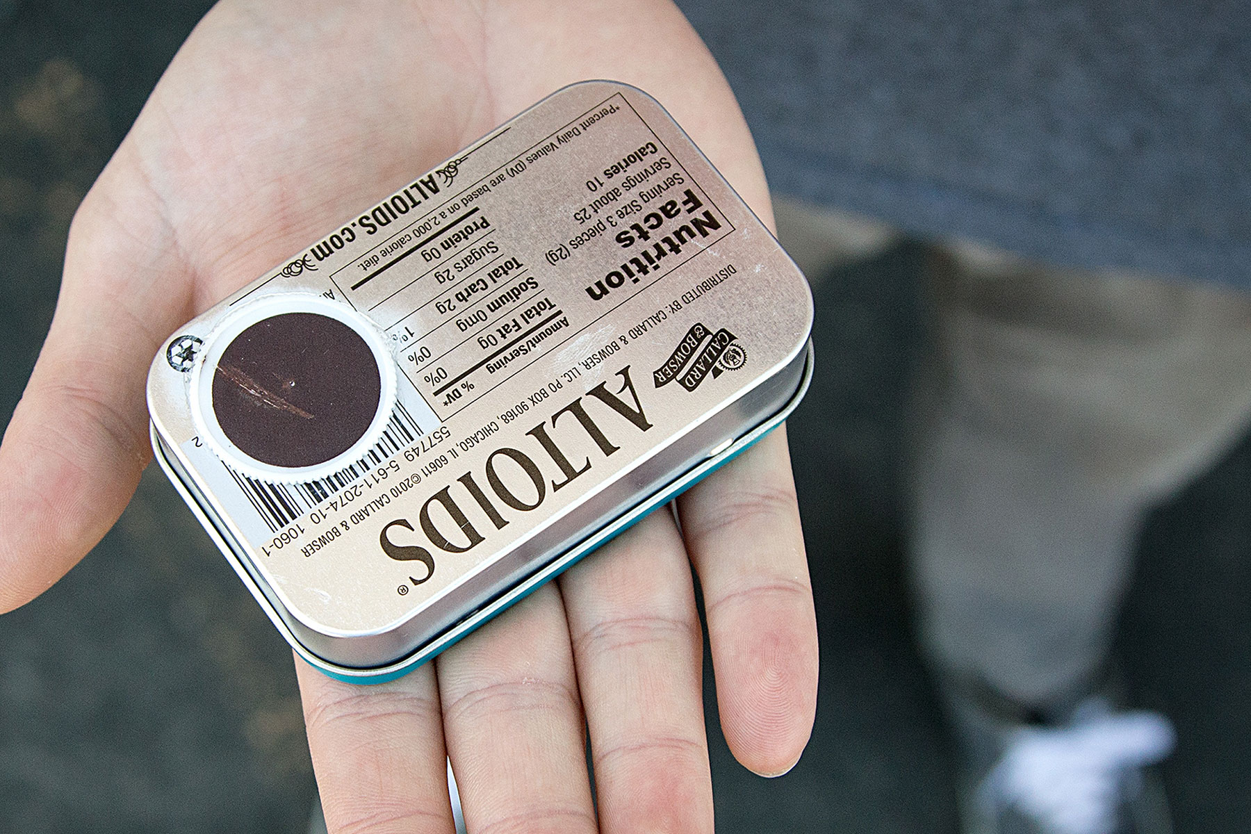Back of an Altoids Survival Tin