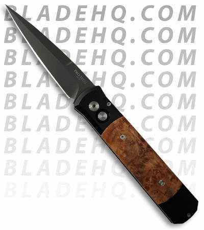 Pro-Tech Godfather Automatic Knife Black w/ Maple Burl (4" Black Plain) 906 BK