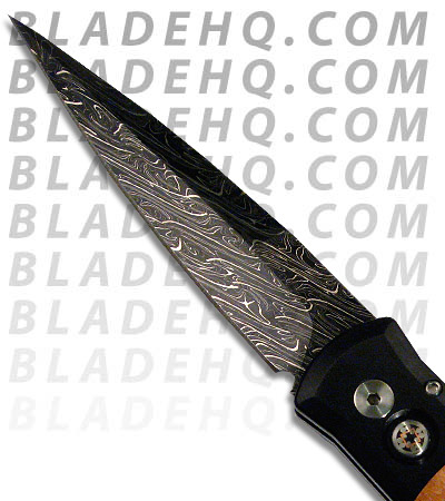 Pro-Tech Custom Godfather Automatic Knife Black w/ Burl Wood (4" Damascus)