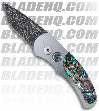 Pro-Tech Runt J4 Tanto Steel Custom w/ Mosaic Abalone Inlays (Damascus)