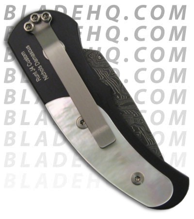 Custom Pro-Tech Runt J4 Automatic Knife Mother of Pearl Inserts (1.94" Damascus)