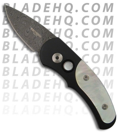Custom Pro-Tech Runt J4 Automatic Knife Mother of Pearl Inserts (1.94" Damascus)