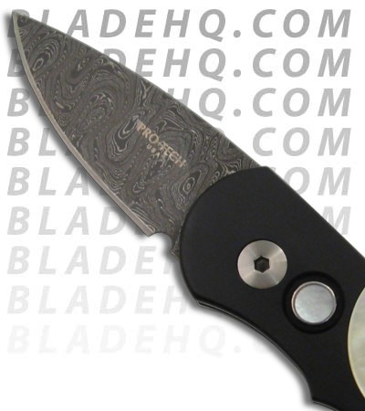 Custom Pro-Tech Runt J4 Automatic Knife Mother of Pearl Inserts (1.94" Damascus)
