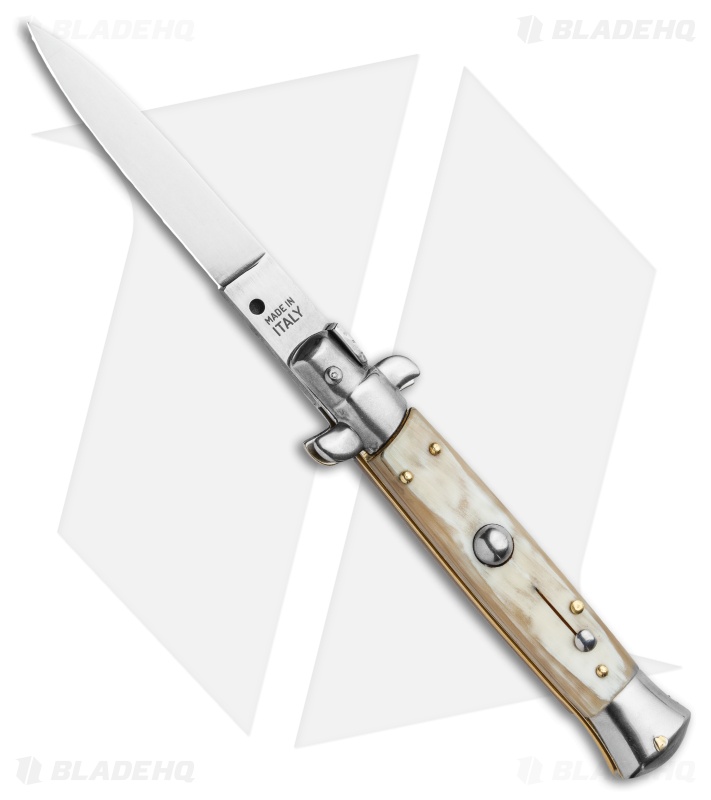 Frank B. 7.5" Italian Stiletto Automatic Knife Honey Horn (3.5" Polish Flat)