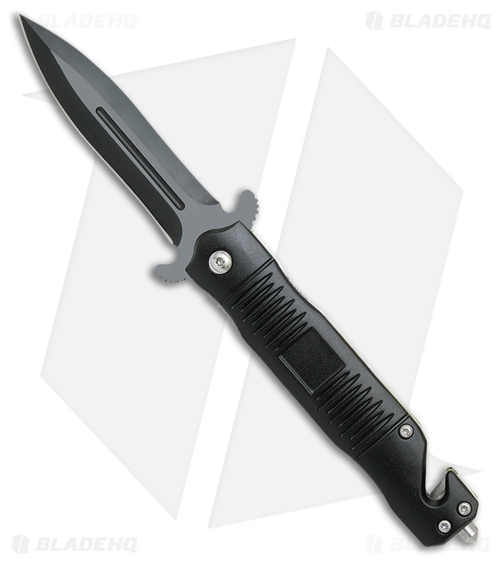 ABKT Elite Folder Dagger Spring Assisted Knife Black Aluminum (3.25" Black)