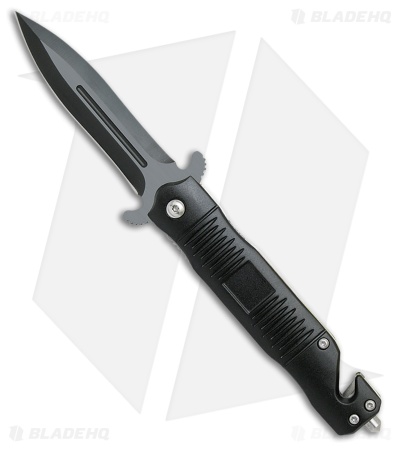 ABKT Elite Folder Dagger Spring Assisted Knife Black Aluminum (3.25" Black)