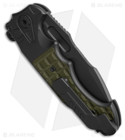 ADV Tactical Pitboss 2  Button Lock Knife OD Green Frag Titanium (3.7" Two Tone)