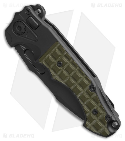 ADV Tactical Pitboss 2  Button Lock Knife OD Green Frag Titanium (3.7" Two Tone)