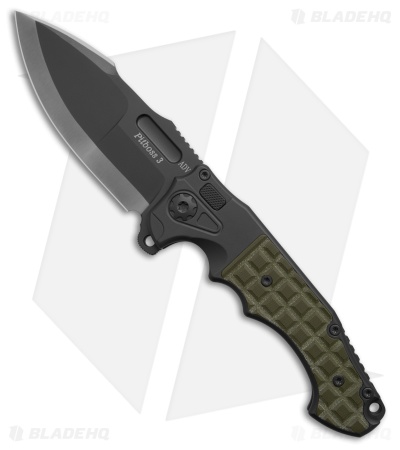 ADV Tactical Pitboss 2  Button Lock Knife OD Green Frag Titanium (3.7" Two Tone)