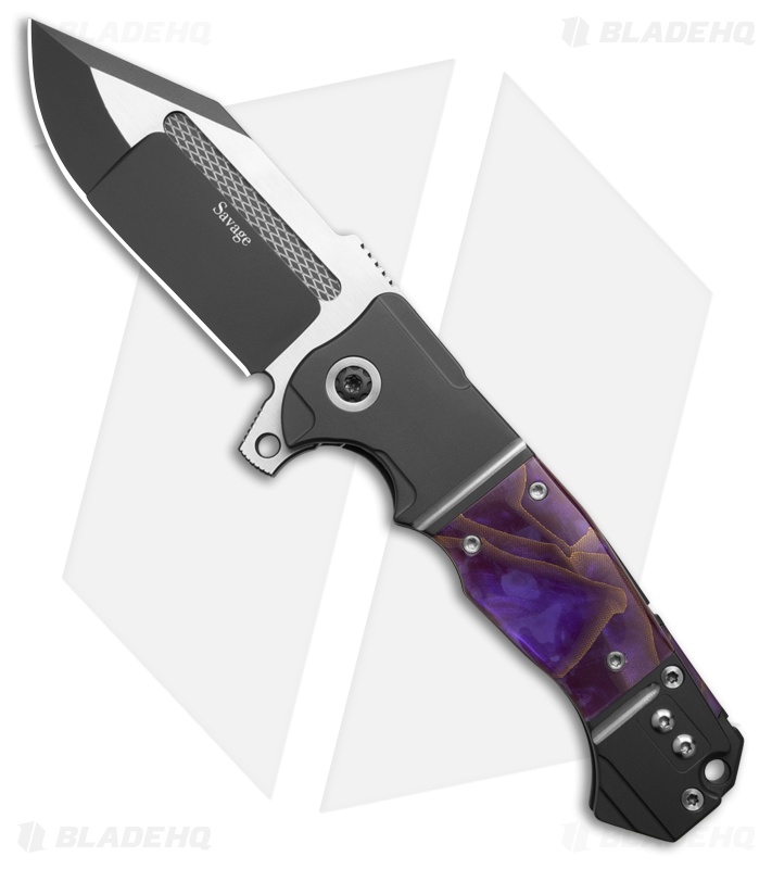 ADV Tactical Savage Frame Lock Knife Purple Kirinite Black Ti