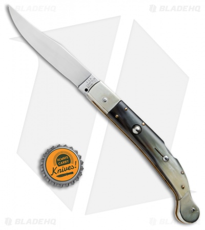 AGA Campolin 9" Sahara Italian Stiletto Lockback Auto Dark Horn (3.8" Mirror)