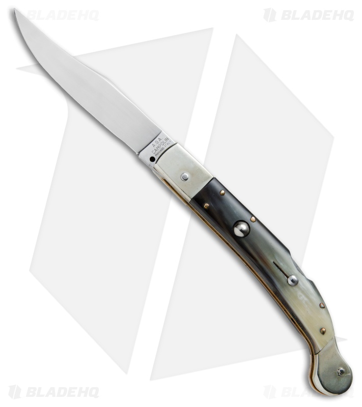 AGA Campolin 9" Sahara Italian Stiletto Lockback Auto Dark Horn (3.8" Mirror)
