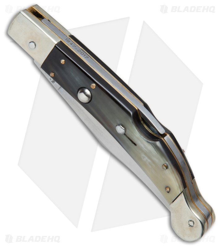 AGA Campolin 9" Sahara Italian Stiletto Lockback Auto Dark Horn (3.8" Mirror)