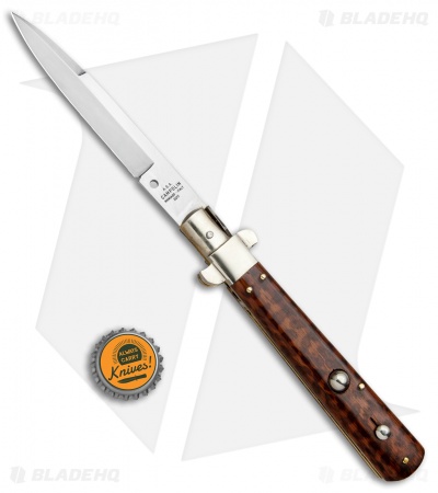 AGA Campolin 11" Frosolone Bayonet Stiletto Automatic Snake Wood (5" Satin)