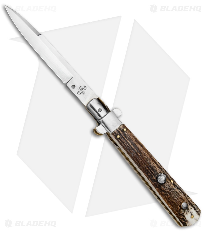 AGA Campolin 11" Frosolone Bayonet Stiletto Automatic Knife Stag (5" Satin)