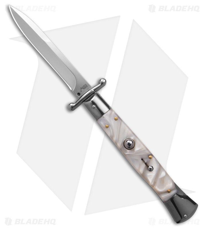 AKC Italian Stiletto Swinguard Automatic Knife White Pearlex (4.25" Satin)