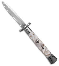 AKC Italian Stiletto Swinguard Automatic Knife White Pearlex (4.25" Satin) *DISC