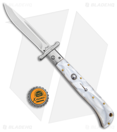 Italian Style 11" Roma Drop Point Auto Swinguard White Pearlex *DISCOUNTED*