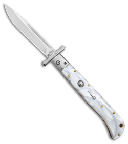 Italian Style 11" Roma Drop Point Auto Swinguard White Pearlex (4.6" Polished)