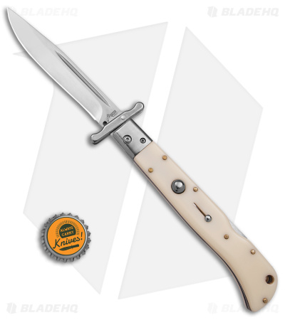 AKC World Italian Style 11" Roma Drop Point Auto Swinguard Ivory (4.6" Polished)