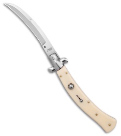 AKC World Curved Stiletto Ivory Automatic Knife - Satin Plain