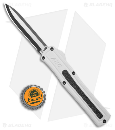AKC F-20 D/A Drop Point OTF Automatic Knife White Aluminum (3.6" Two Tone)