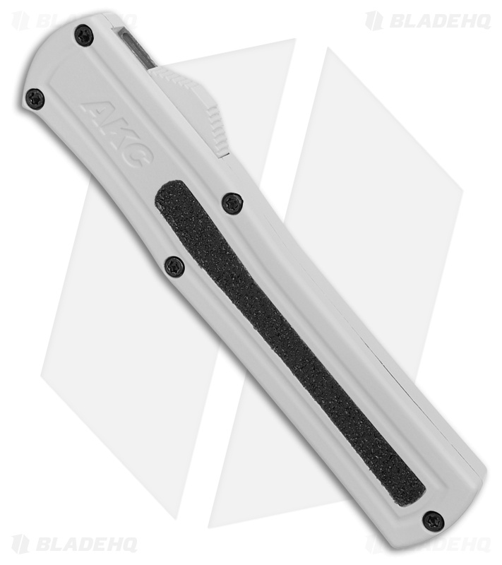 AKC F-20 D/A Drop Point OTF Automatic Knife White Aluminum (3.6" Two Tone)