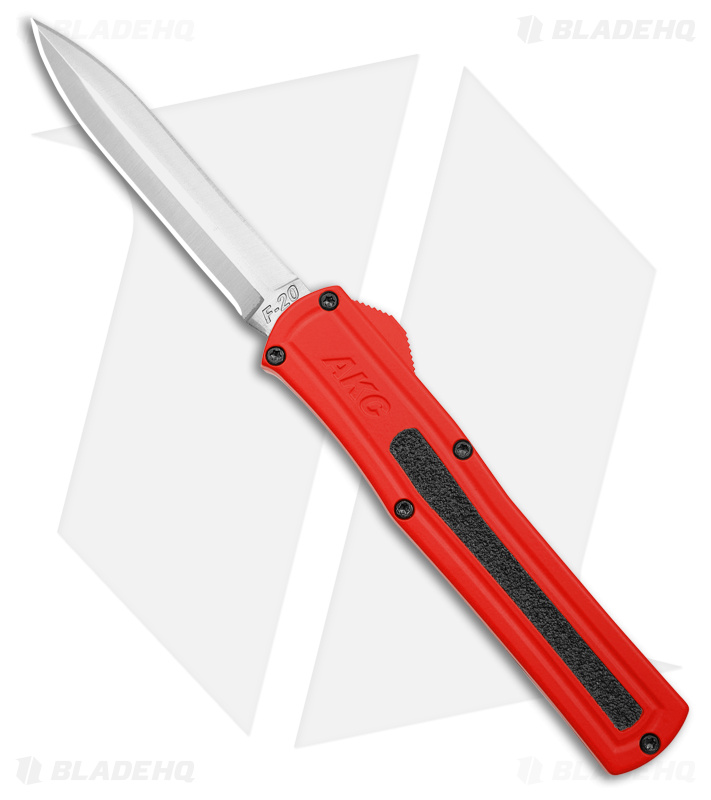 AKC F-20 DBL Dagger OTF Automatic Knife Red Aluminum (3.6" Satin)